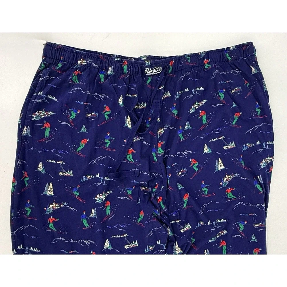 Polo by Ralph Lauren Pajama Pants Ski Winter Print Sleepwear Navy Blue Men's 2XL